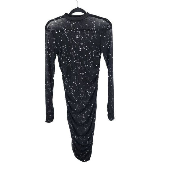 Black Mesh Long-Sleeve Bodycon Dress Sz L Star Constellation Print Witchy Gothic - Picture 11 of 13